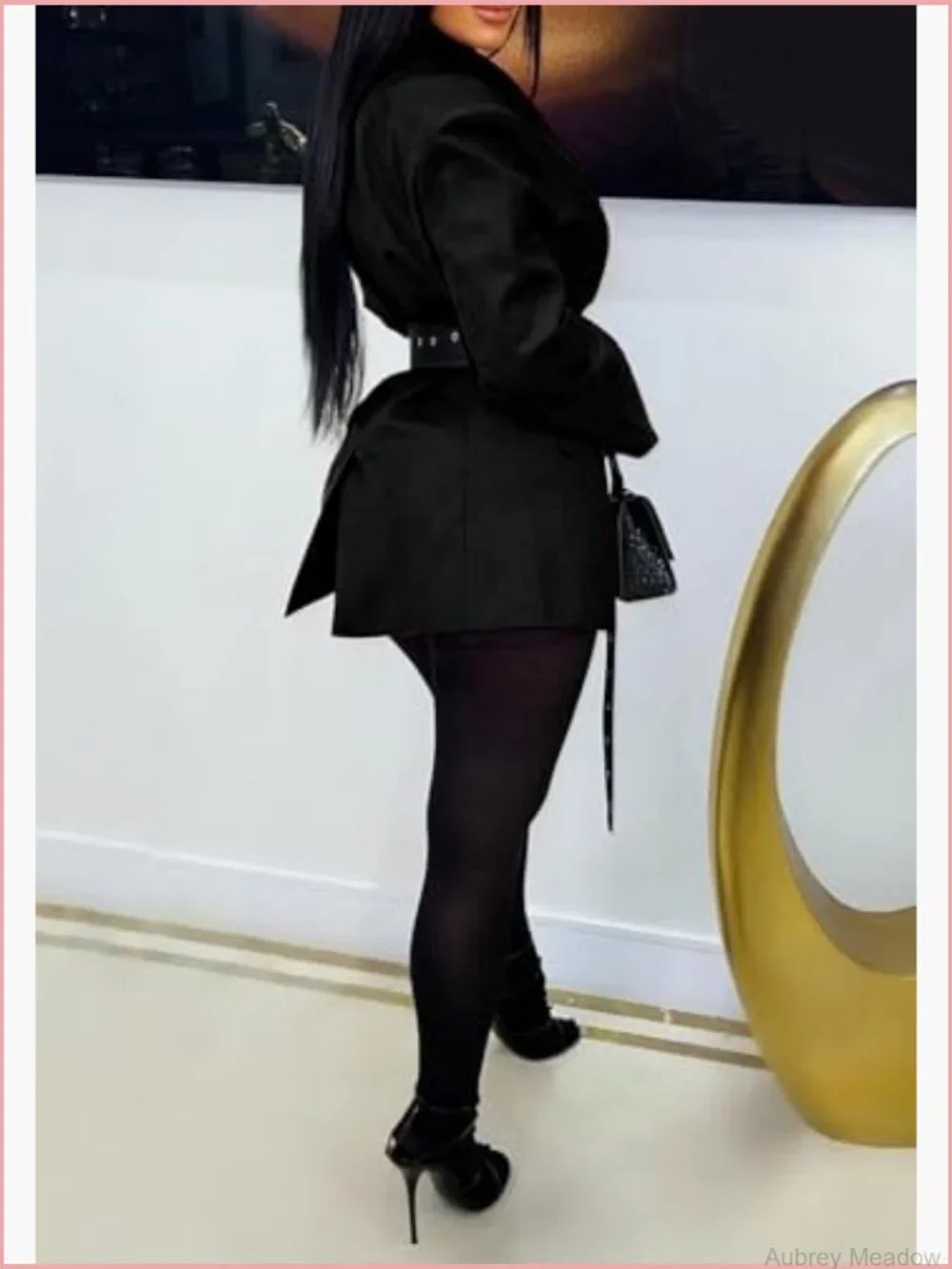 Casual Lapel Neck Blazer Long Sleeve Open Front Suit Jacket with Belt